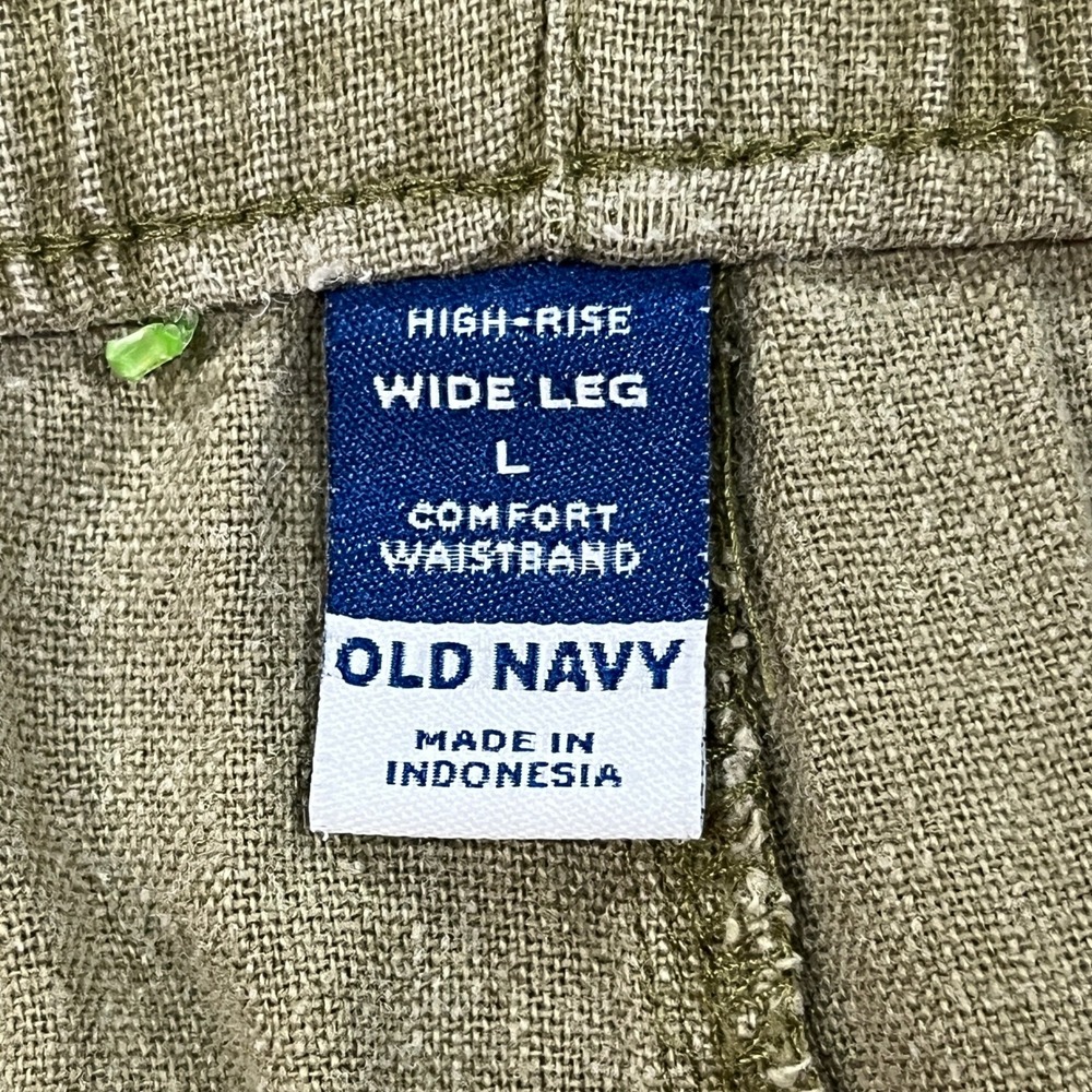 Old Navy Pants Womens L Green Kombu Linen Blend High Rise Wide Leg Comfort Waist - Picture 5 of 10